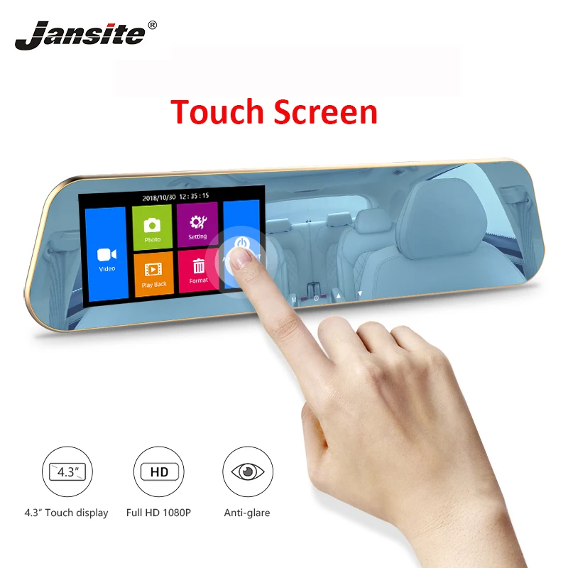 

Jansite 4.3" Touch Screen Car DVR Dual Lens Rear view camera Video Recorder Rear Camera Mirror With DVR Dash cam Reverse image