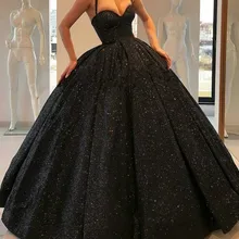 Черный элегантный блестящий шар платье бальное платье с открытой спиной спагетти Выпускные платья изящные вечерние платья Vestido de Festa