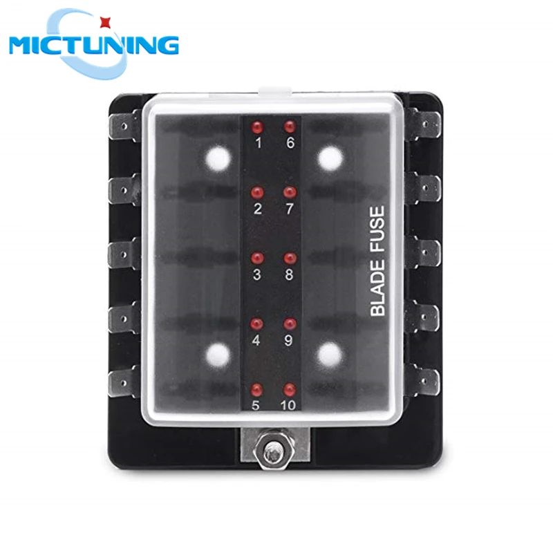 Fusível na Caixa de Fusíveis Bloco com Tampa de Alta Mictuning - Ato Automotive Lâmina Fusível Qualidade Carro Led Iluminado 32v 10-circuito 10 Way Atc 5 Lâmina Fusível na Caixa de Fusíveis Fusível