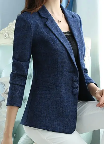 Yuxinfeng women женский пиджак и куртки плюс размер кнопка с длинным рукавом офисный Женский костюм куртка женское Формальное пальто - Цвет: Королевский синий