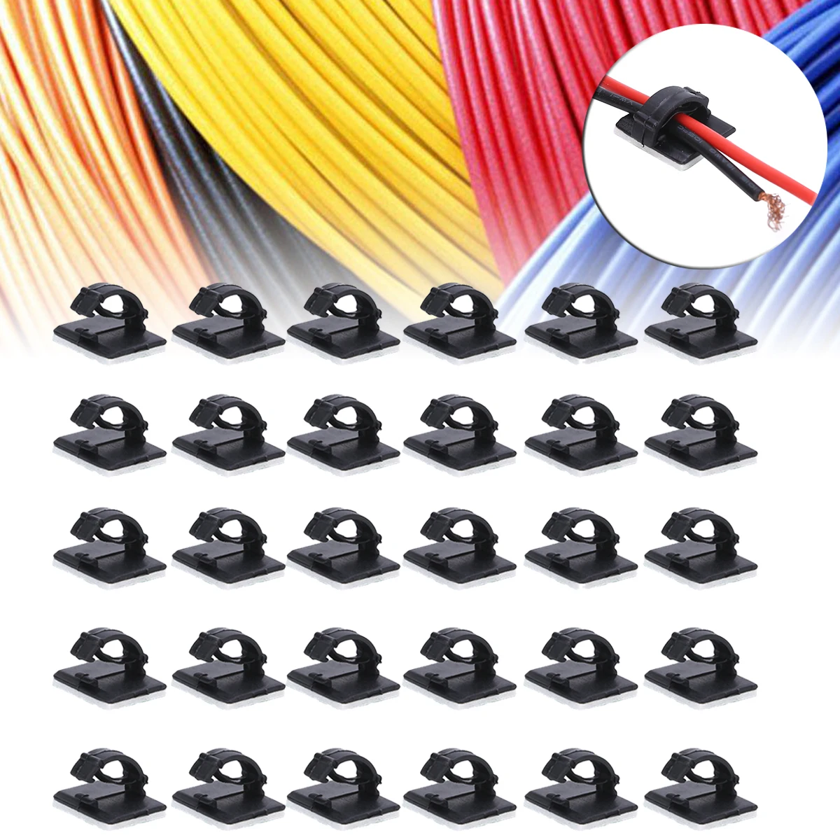 30pcs/bag Car Network Wire Cable Clip Self-adhesive Desk Organizer Management Cable Holder Plastic Mount Tie Clamp