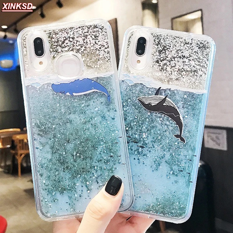 

3D Whale Dolphin Clear Glitter Star For Huawei P20 lite P10 P Smart Nova 2S Y9 2018 Honor 9 10 V10 7C 7X Liquid Quicksand Cases