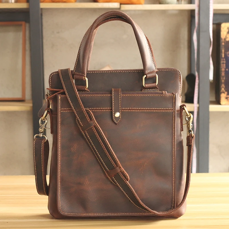 Luxury Vintage Pure Handmade Crazy Horse Leather Men Bag Casual ...