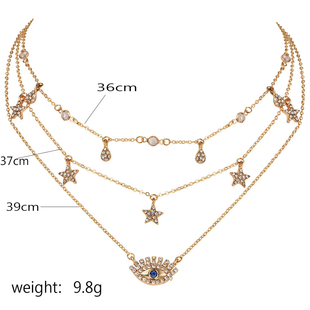 Elegant Gold Color Choker Necklaces & Pendants For Women Eye Pendant Star Water Drop Tassel Long Necklace Crystal Chokers