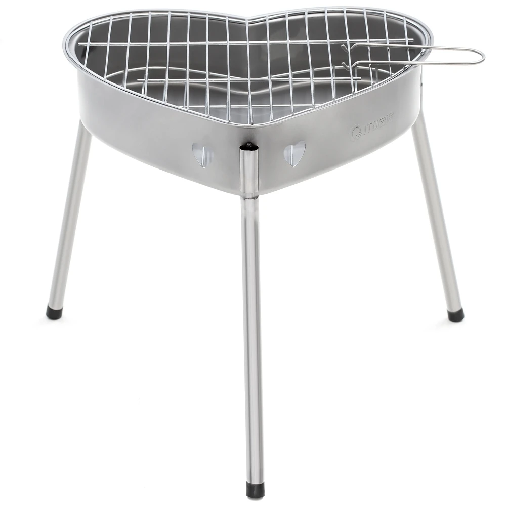 

Portable Barbecue Grill with Heart Outdoor Shape Stainless Steel Grill Folding BBQ Grill Firewood Stove Outdoors Household Tool