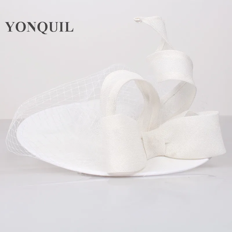 Big White Fascinator Hats With Birdcage Veil Bride Weddings Velling Headpiece Netting Hairbands Occasion Headwear