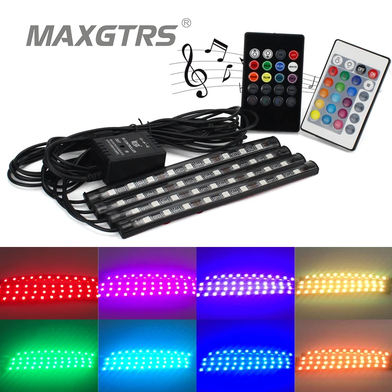 4 шт. 12 SMD дистанционное управление музыкой Красочные RGB светодио дный LED авто Интерьер пол декоративные полосы света Атмосфера лампы стайлинга автомобилей