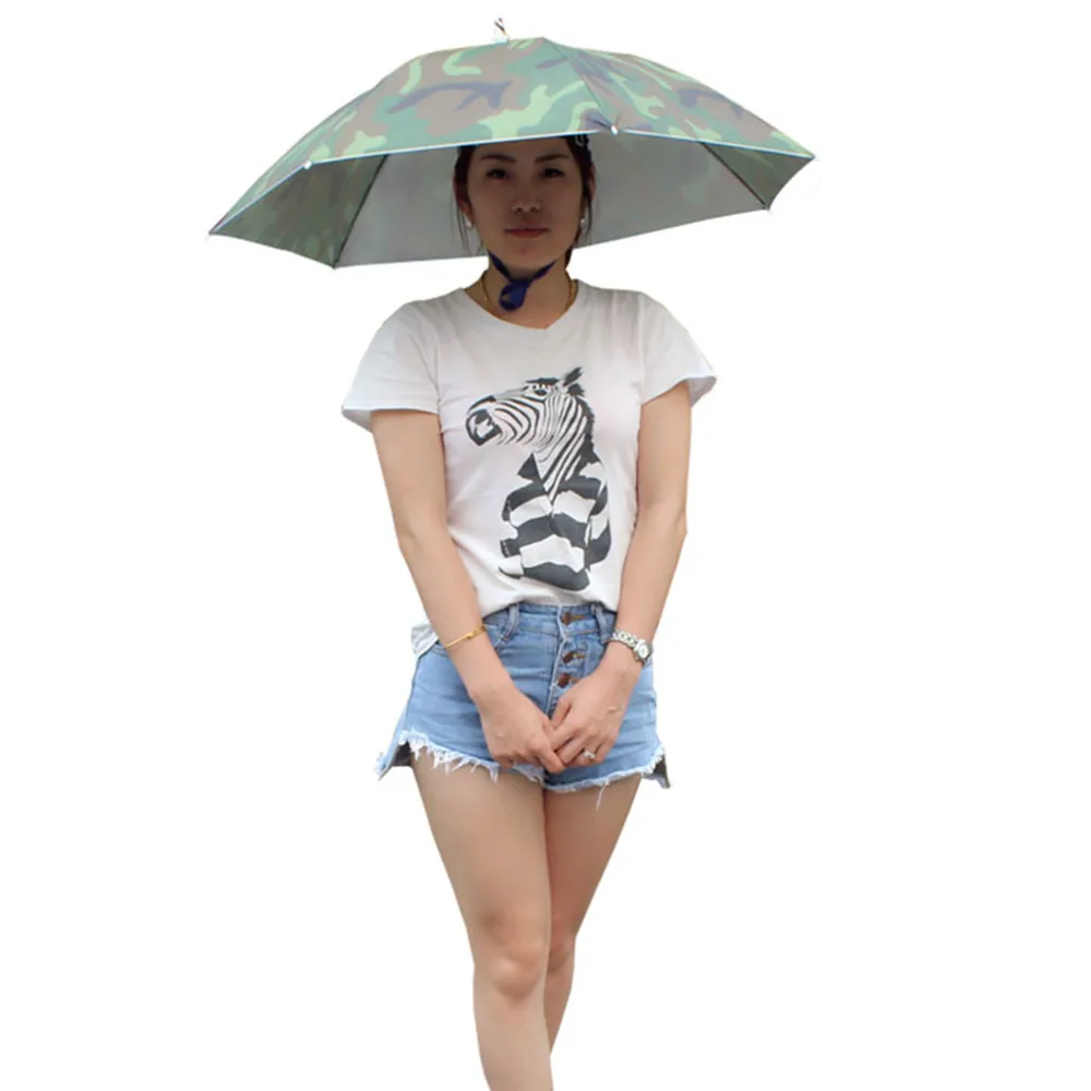 Outdoor Sports 69cm Umbrella Hat Cap Folding Women Men Umbrella Fishing Hiking Golf Beach Headwear Handsfree Umbrella