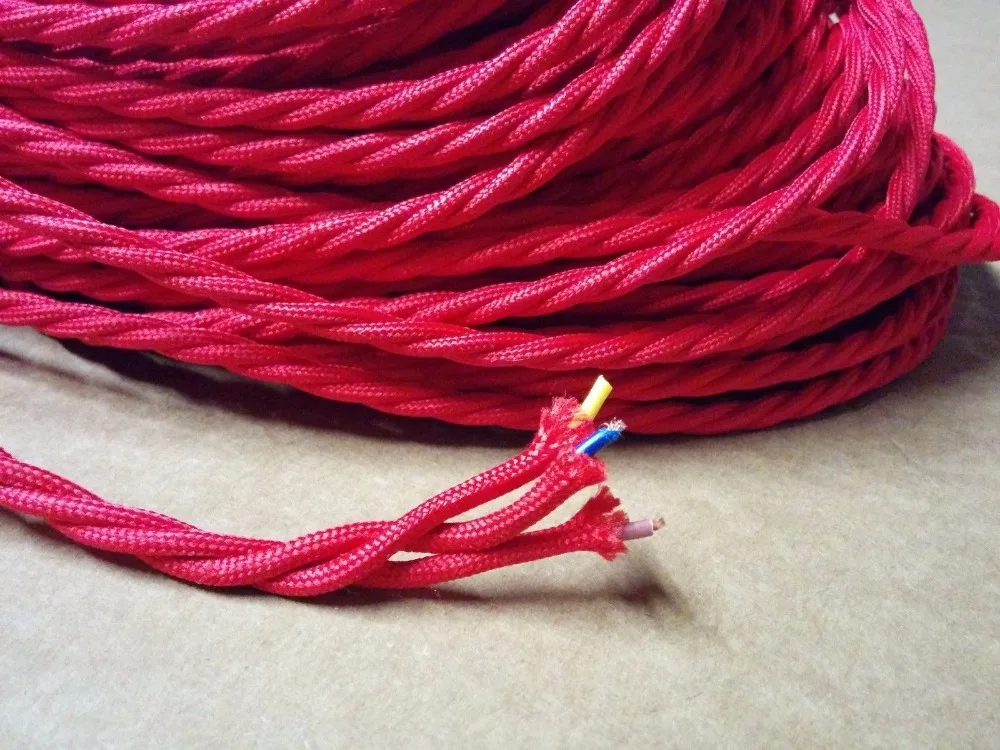 100 meters red 3 core 0.75mm Textile Electrical Wire Vintage Lamp Cord