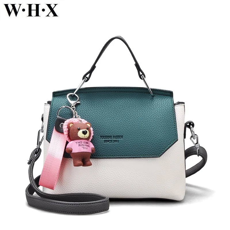 

WHX Fashion Style Women Tote Bags CrossBody Bag Female Casual Handbag Leather Shoulder Messenger Bag With Little Bear Key Chain