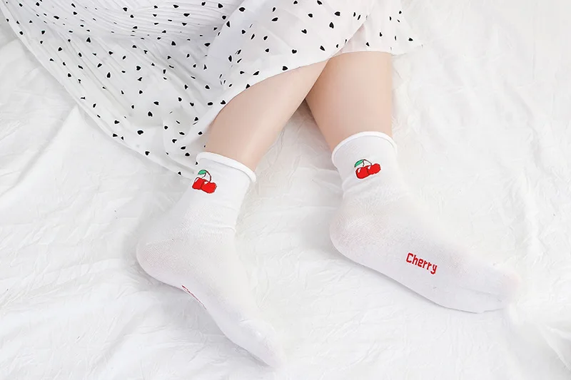 Носки, короткие носки, носки в рубчик, носки с фруктами, красные хлопковые носки, маленькие свежие носки для беременных женщин