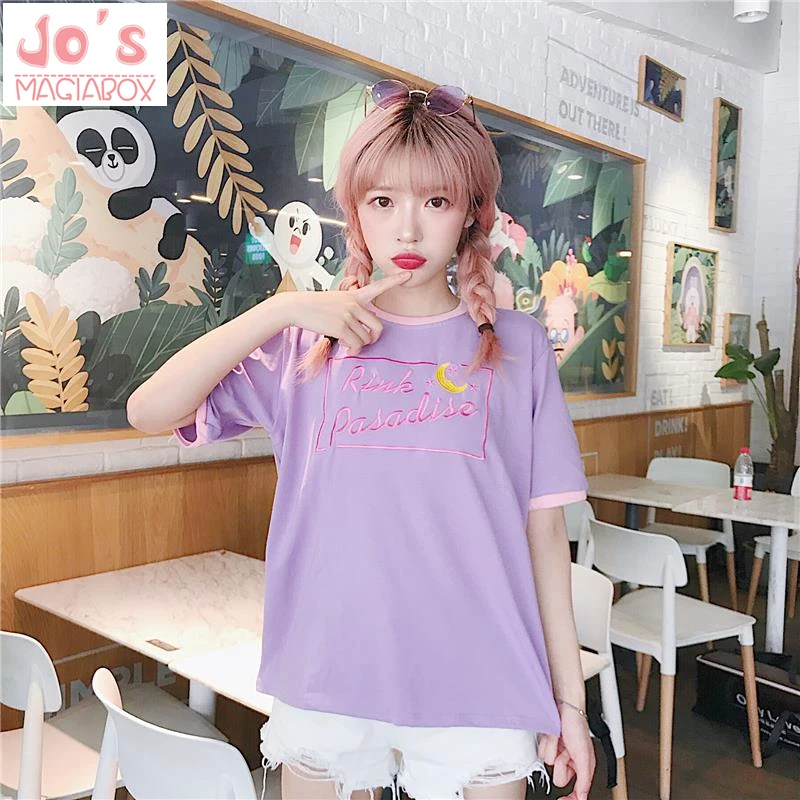 Kawaii футболка с Луной Южная Корея ulzzang Harajuku японский дикий сладкий сестра Луна