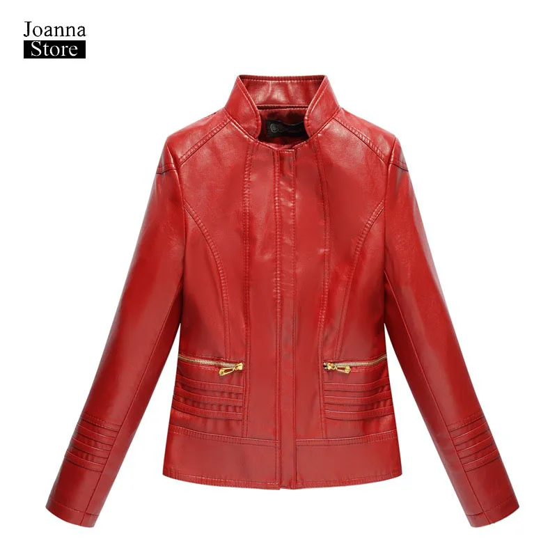 

Faux leather jacket women plus size 6Xl black red green faux jackets biker jacket vintage elegant coats zipper fall winter coat