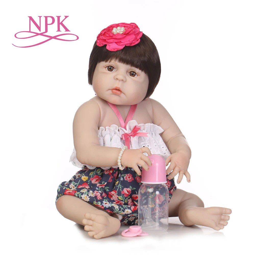 

NPK 57cm lovely full silicone sumilation reality newborn baby girl with crown headdress silicone reborn baby dolls