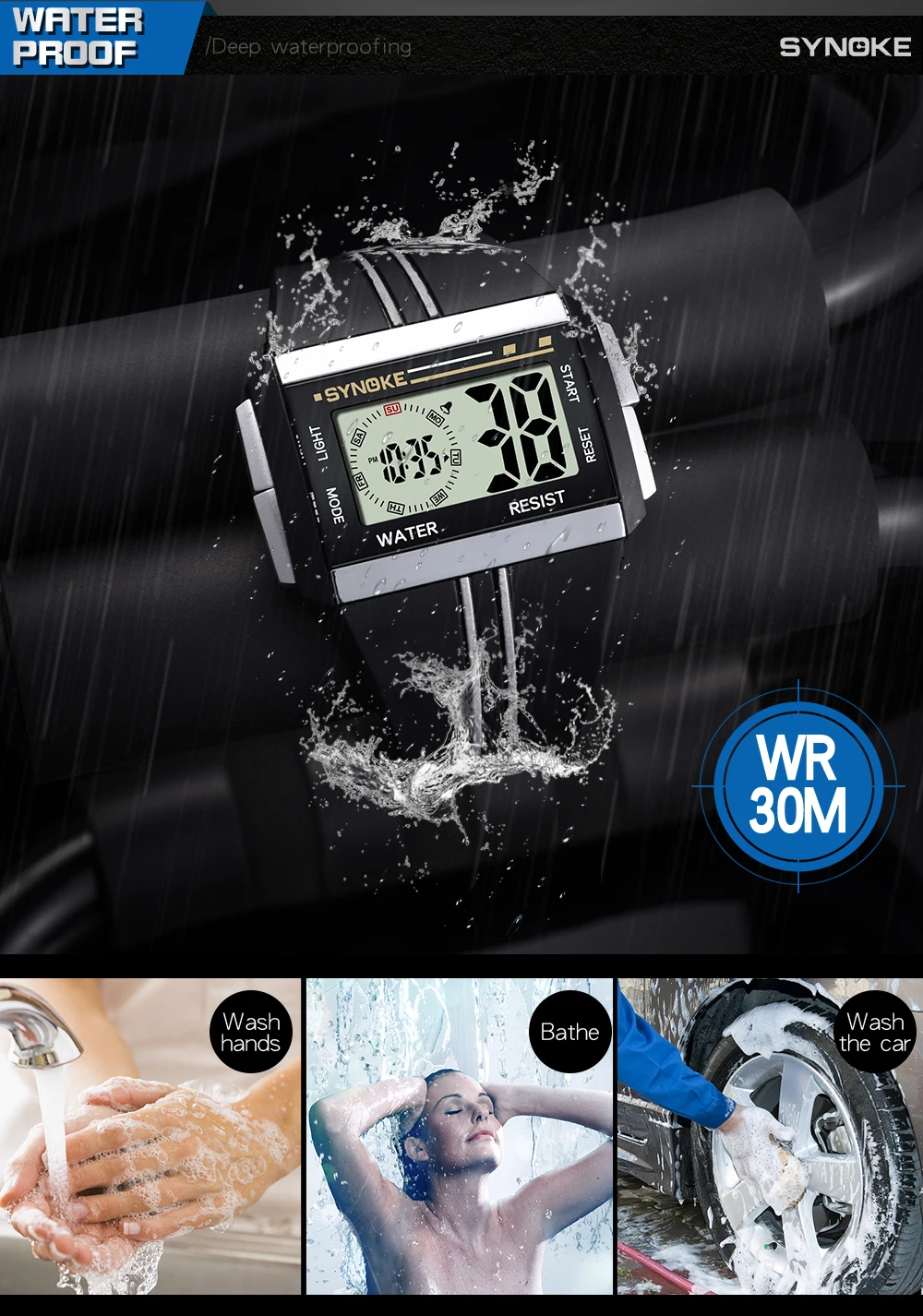 Men Sports Watch Digital Alarm Chrono 3Bar Waterproof Watches Back Light Square Fashion Women Auto Week LCD Clock Female Gifts