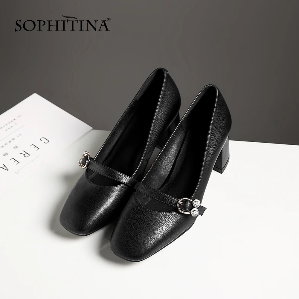 So73 Flach Mary 2019 Echtes Beige Karree Band Schnalle Neue Janes Partei Sophitina Schuhe Frauen Pumpen Süße Pumpt Leder black Frühling nqTZxwIBwY