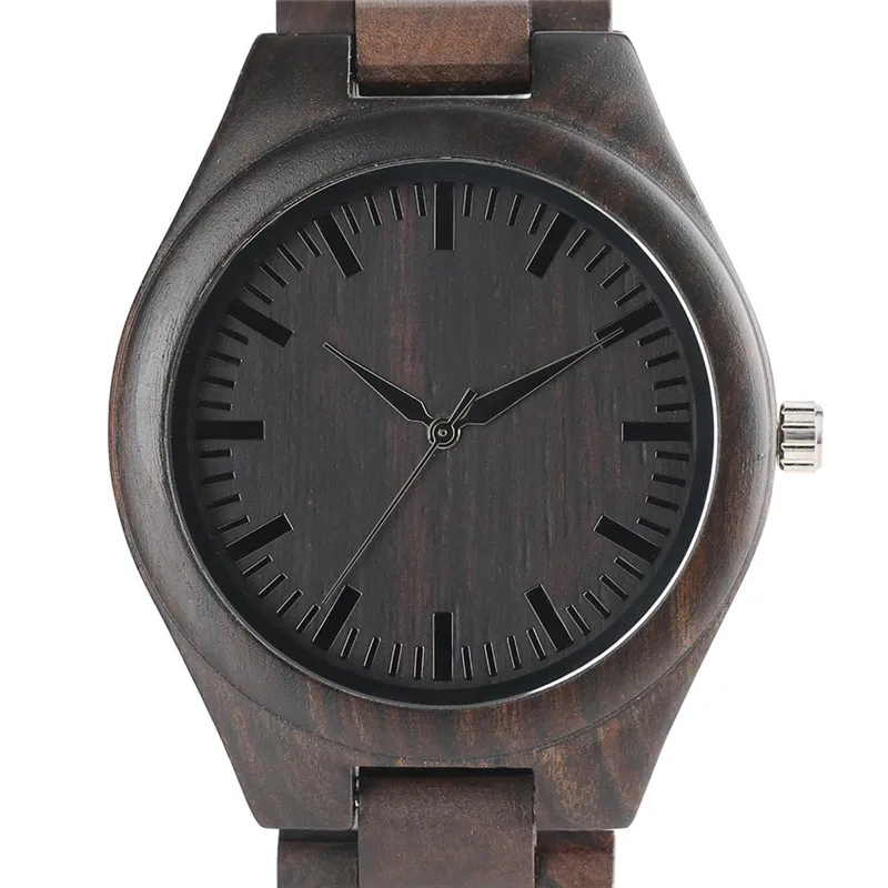 

2018 New Arrival Minimalist Quartz Ebony Wood Men Watch Simple Analog Luxury Black Full Wooden Bangle Women Clock Valentine Gift