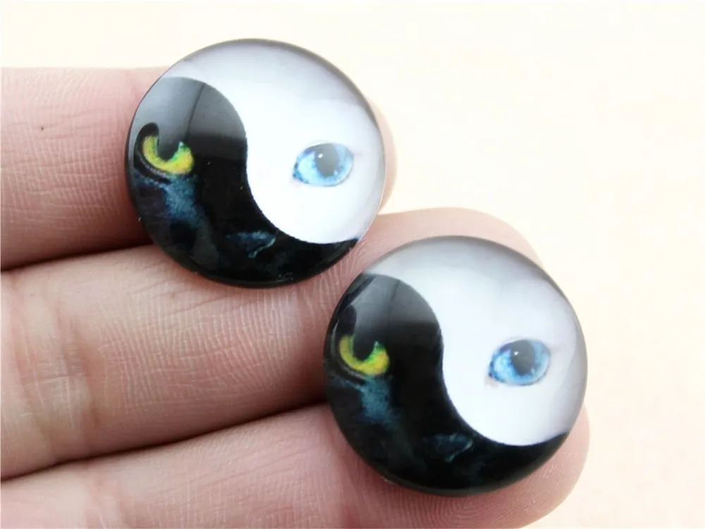 

10pcs 25mm 20mm Handmade Pattern Tai Chi Cat Glass Cabochon G-0036
