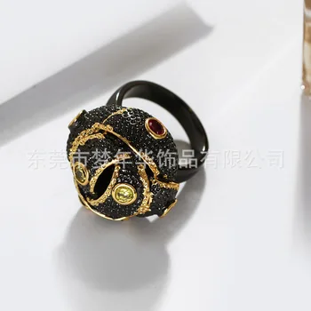

European and American micro-inlaid black gold ring free shipping