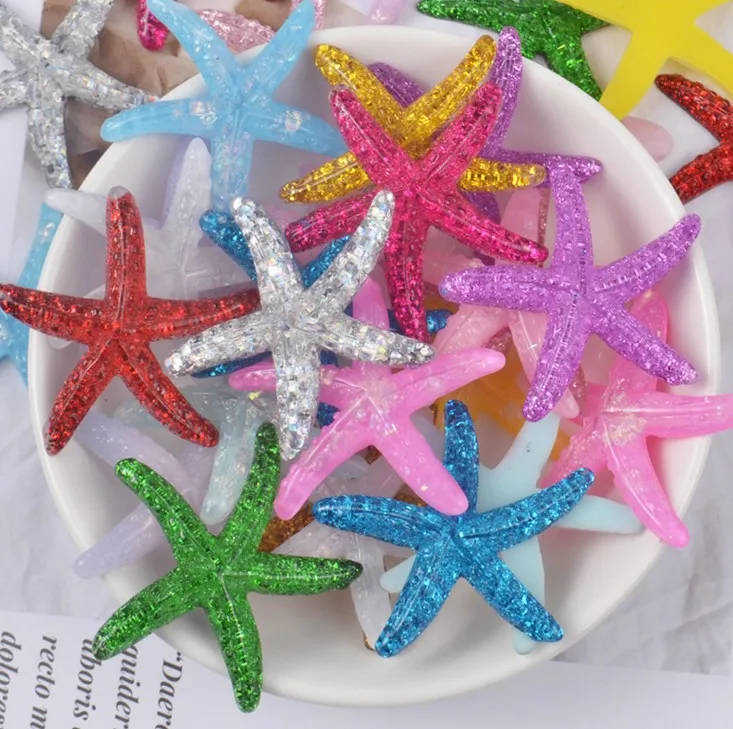 10 pcs Random Resin Starfish Shells Cabochons Gradient Color Mixed Decorations