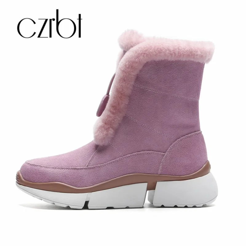 

czrbt 2018 New Winter Boots Women Genuine Leather Fur Keep Warm Ankle Snow Boots For Women Fashion Casual Non-Slip Women Shoes