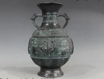 

Chinese Royal Classical Pure Bronze Dragon Beast lines Bottle Pot Vase