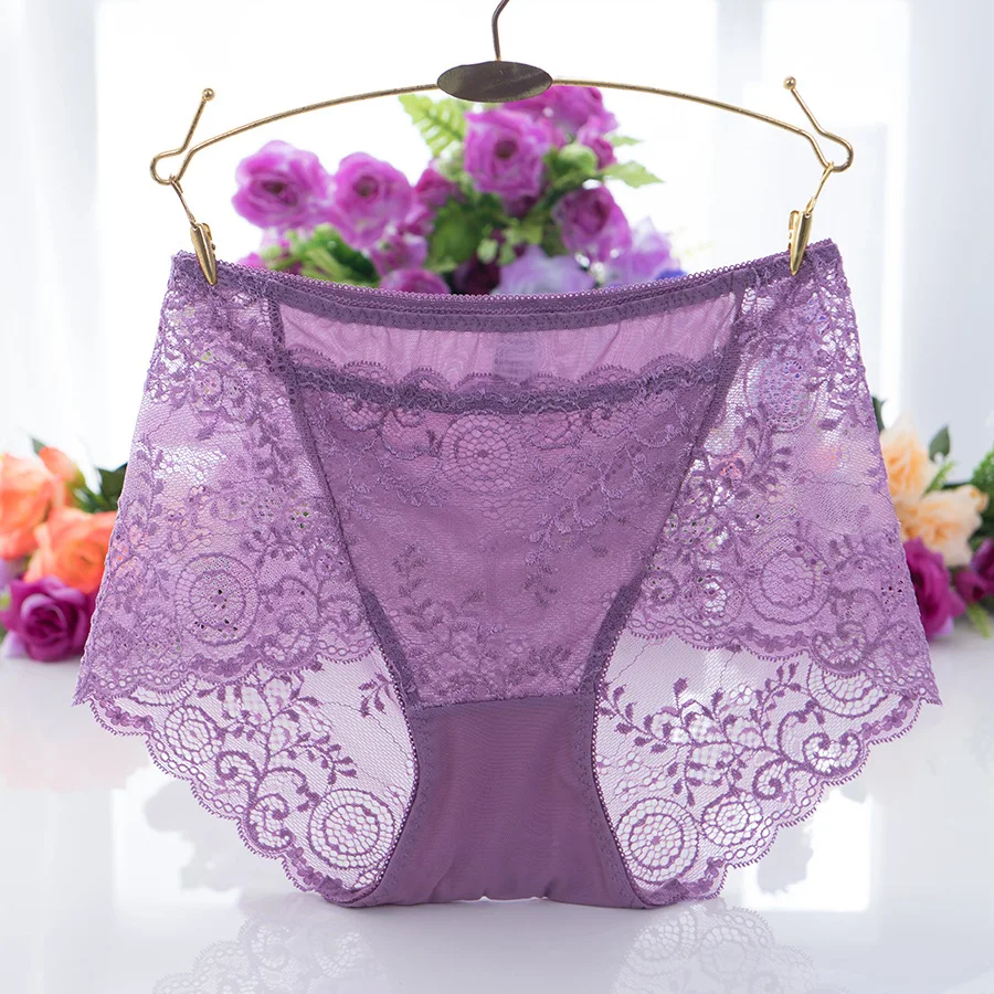 3pcs/lot Sexy Transparent Panties With Lacy Trim Women High Waisted Briefs Hollow Out Women's Pants Large Sizes Underpants