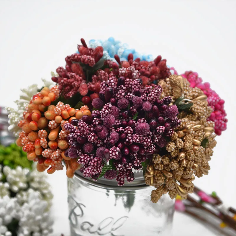 24pcs Mini Stamen Flower Artificial Berry Pistil Wire Stem Wedding Decoration DIY Wreath Handmade Scrapbooking Craft Fake Flower