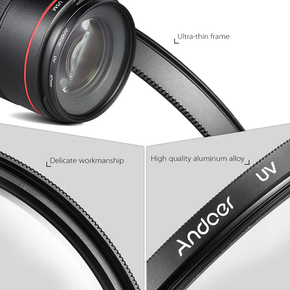 Andoer 55 мм Комплект фильтров (UV + CPL FLD) нейлоновый чехол для переноски крышка