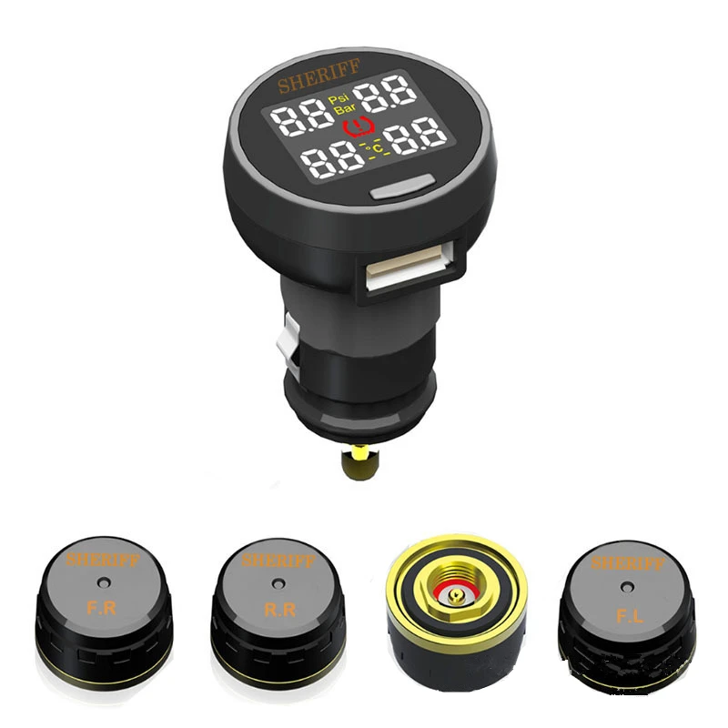 

External Car Real Time Tire Pressure Alarm Monitor System LCD Display 4 Sensor Auto Tyre Cigarette Monitoring