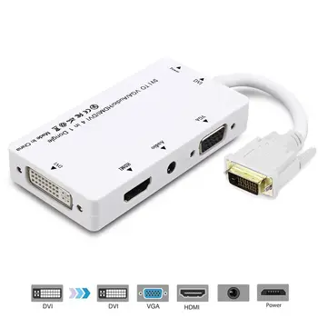 

DVI to VGA/Audio/HDMI/DVI 4in1 Dongle Adapter Multiport Splitter Converter For HDTV PC Monitor Projector