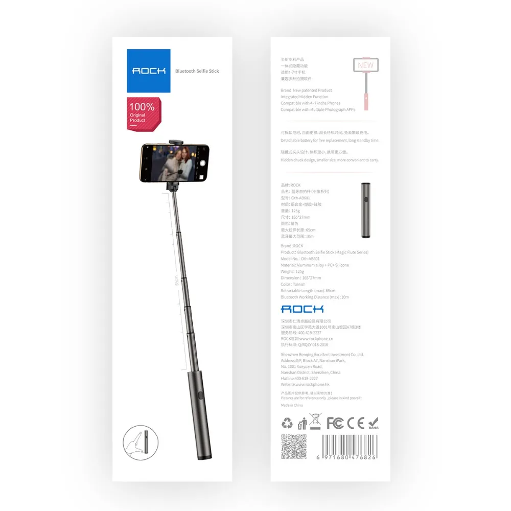ROCK Универсальный Bluetooth селфи палка Складная Мини Выдвижной заполняющий светильник селфи палка для iPhone XS samsung note 9 Xiaomi mix 3
