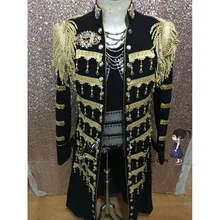 Длинный черный и жаккардовый жакет воротник стойка мужской костюм мужской блейзер мужской официальный костюм для выступлений черный блейзер для мужчин