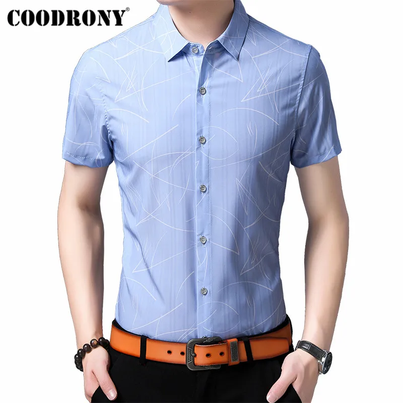 

COODRONY Brand Men Cotton Shirt 2019 Summer Cool Short Sleeve Shirt Men Clothes Streetwear Fashion Business Casual Shirts S96056
