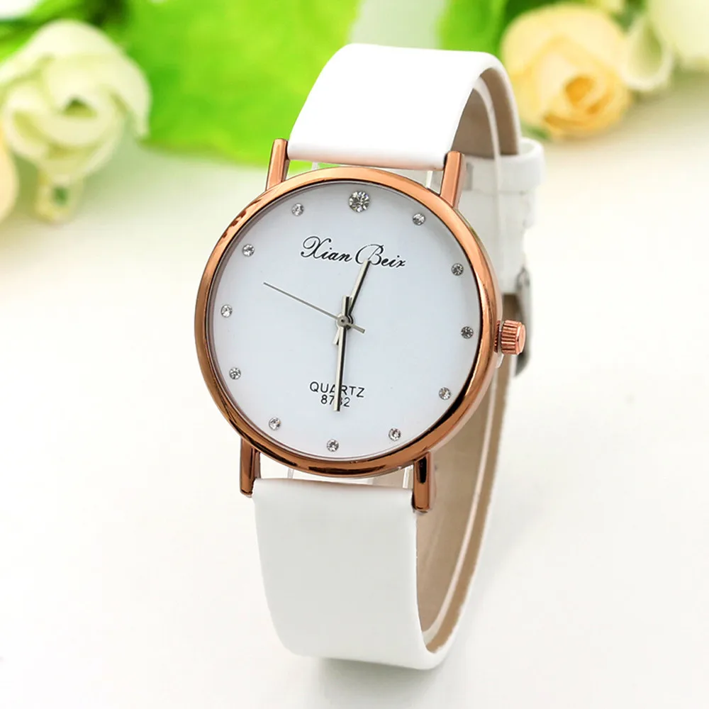 

Women Watch Simple Fashion Women's watch Tasteful Style Diamond Case Leatheroid Band Round Dial Quartz ladies wrist watches