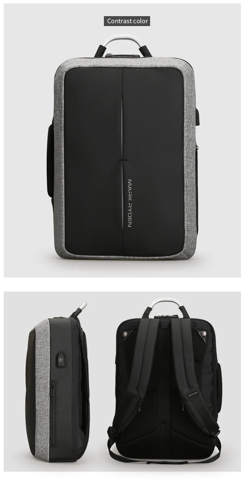 Fashion Anti Theft USB Charging Backpack With Custom Lock - Black,Gray