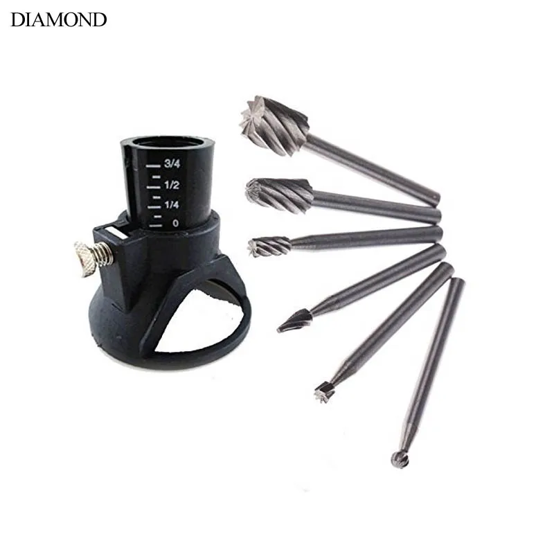 6pc HSS Routing Router Bits Burr with Drill Carving Rotary Locator Set