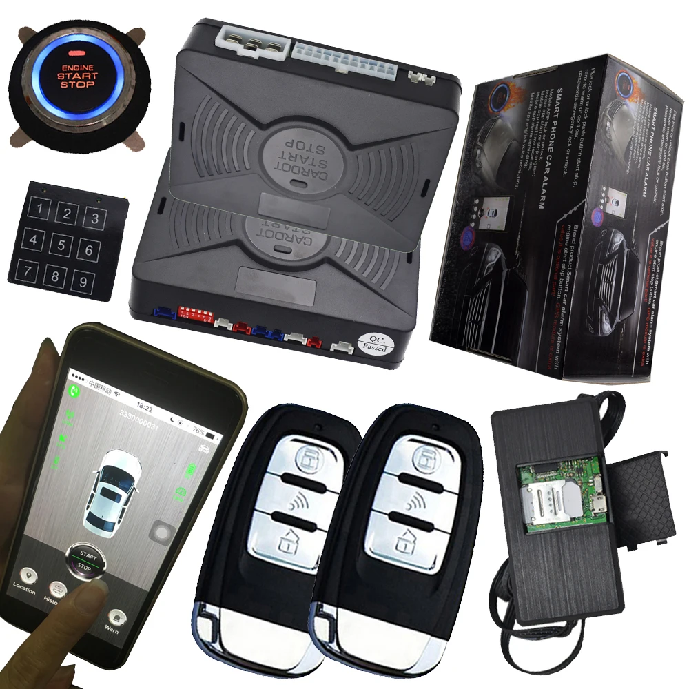 

mobile app smart pke auto car alarm system with gps online real time tracking auto central lock without pressing alarm remote