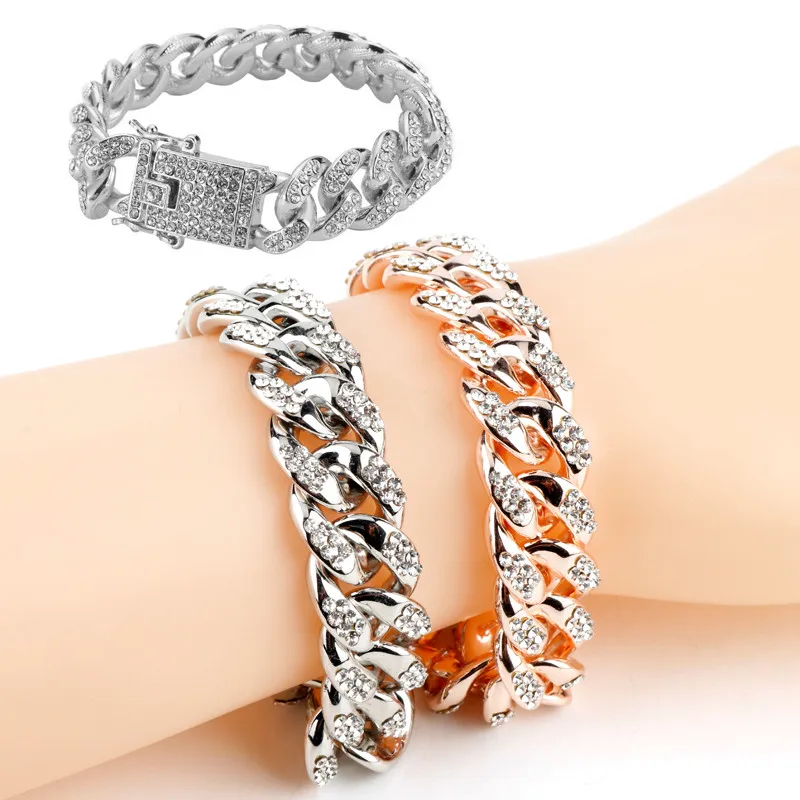 

Iced Out Shiny CZ Rhinestones Bracelet Men Luxury Jewelry Link Chain Bracelets Trendy Style Boyfriend Gift