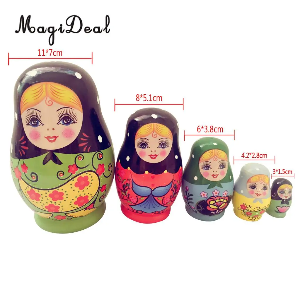 Set of 5pcs Cute Girls Wooden Nesting Dolls Matryoshka Russian Doll Xmas Birthday Gifts
