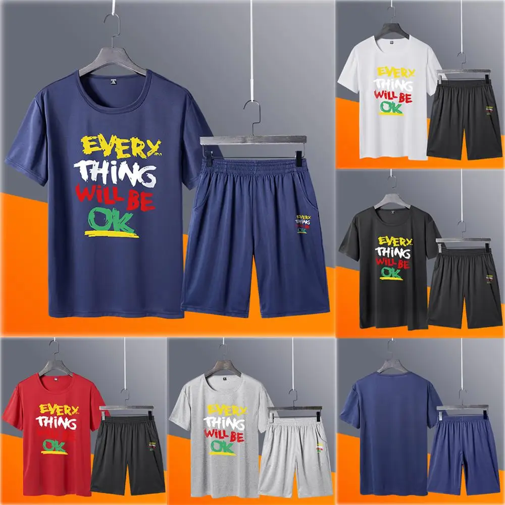 Men's Summer Leisure Fashion Printing Short Sleeve Shorts Fitness Sports Sets | Мужская одежда