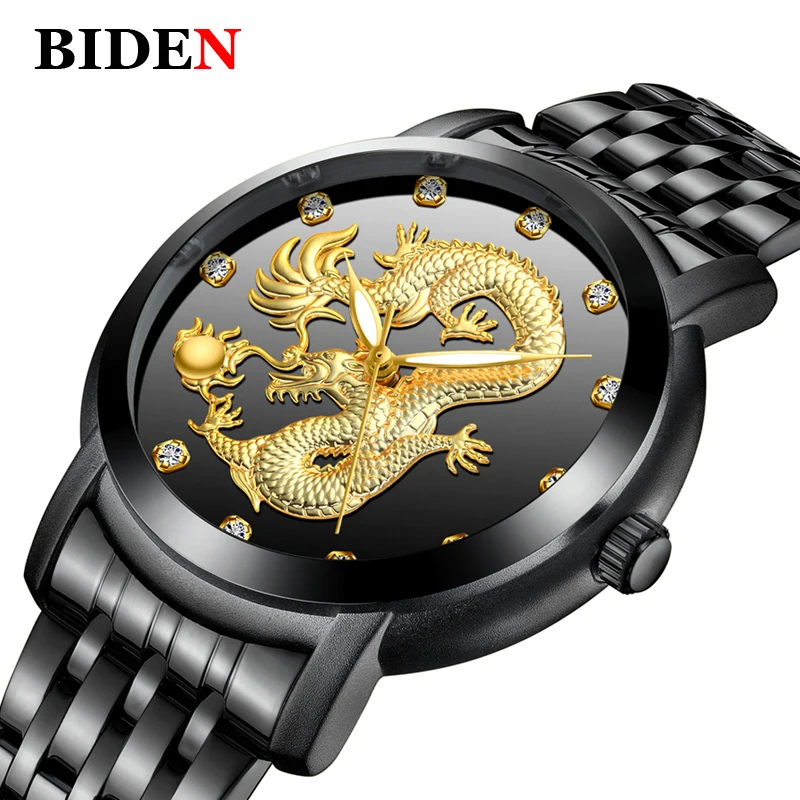 

BIDEN Men Watch Waterproof Military Sport Army Male Clock Luxury Stainless Steel Dragon Quartz Wrist Mens Watches