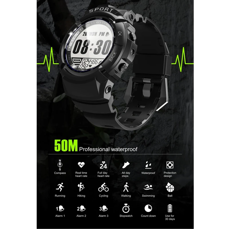 البوصلة جهاز تعقب للياقة البدنية الرقمية الرجال ساعة ذكية الرجال ساعة تنبيه IP68 للماء Smartwatch ديناميكية معدل ضربات القلب الرياضة ساعة توقيت