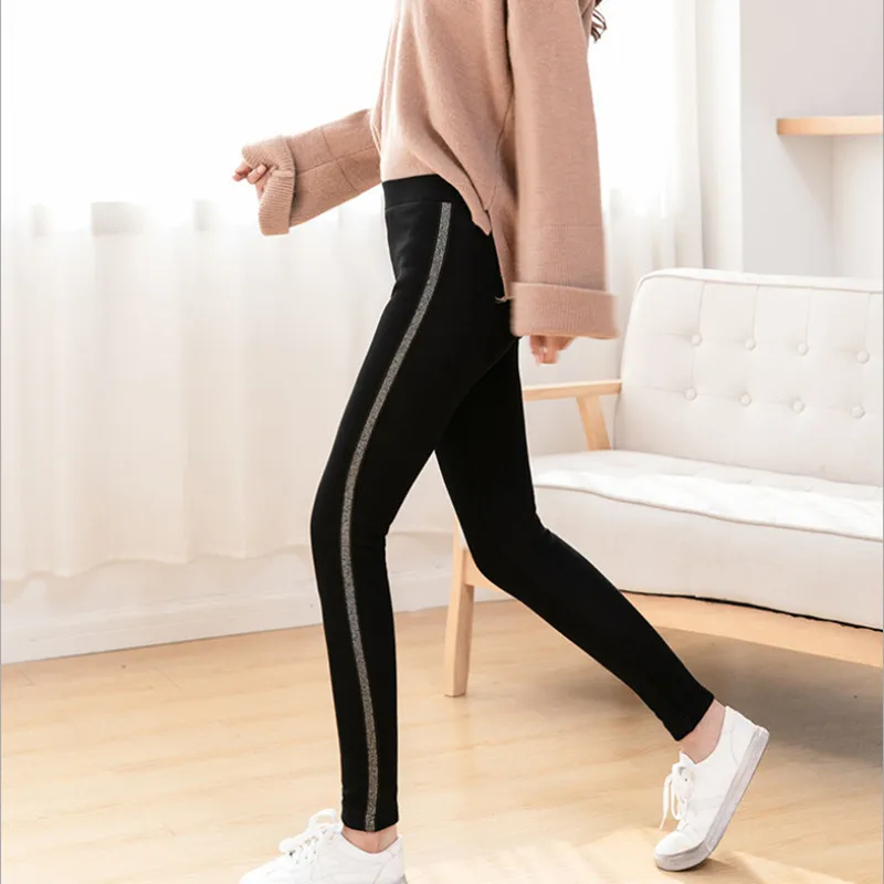 Cotton Velvet Leggings Women 2023 Winter Sexy Side Stripes Sporting Fitness Leggings Pants Warm Thick Leggings High Quality