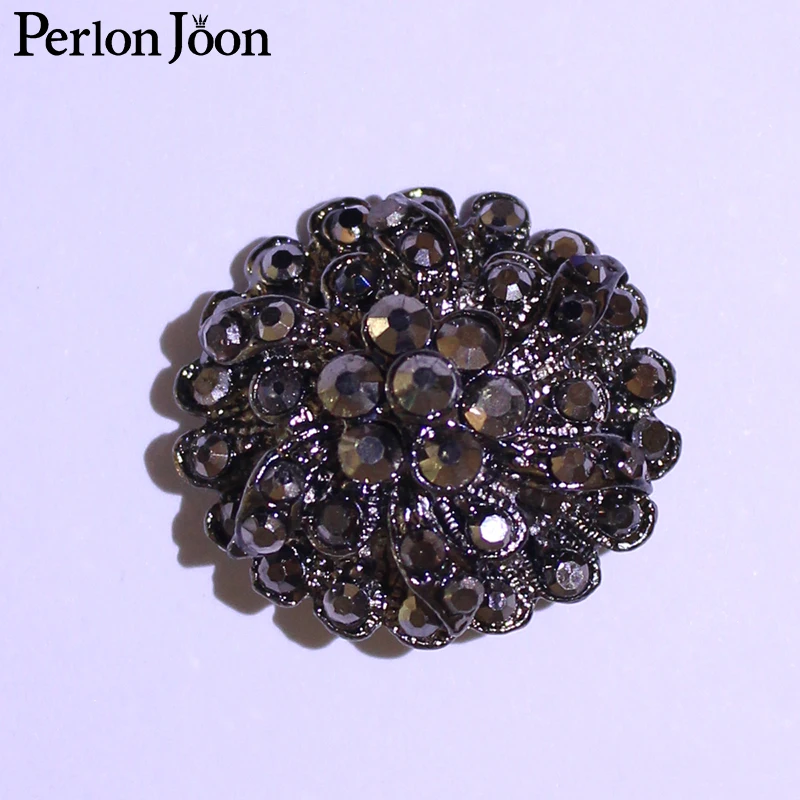 

10Pcs 25mm Round shape flower Black Rhinestone metal buttons for clothing to wedding dress accessories for sewing NK014