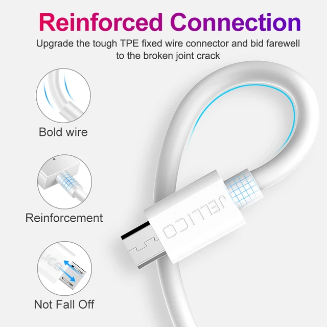 Jellico Micro USB Cable 2A Fast Charge USB Data Cable for Samsung Xiaomi Tablet Android USB Charging Cord Microusb Charger Cable