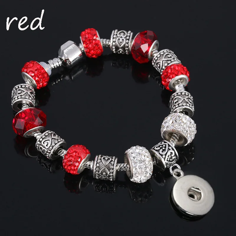 Fashion Strand Crystal Bead Glass Link Bracelet 092 18mm Snap Button Charm Bangle Jewelry For Women Teenagers Gift 20cm | Украшения и