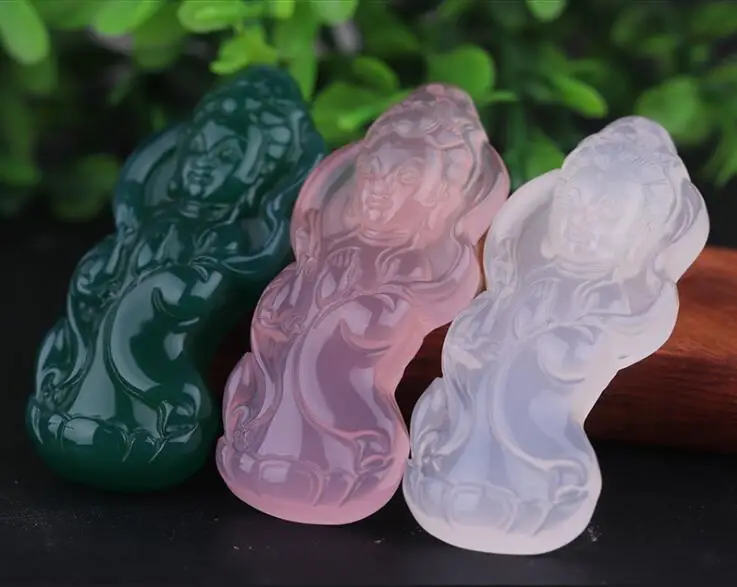 

natural transparent Chalcedony babby Guanyin pendant agate Chalcedony Guanyin jade pendant with certificate china
