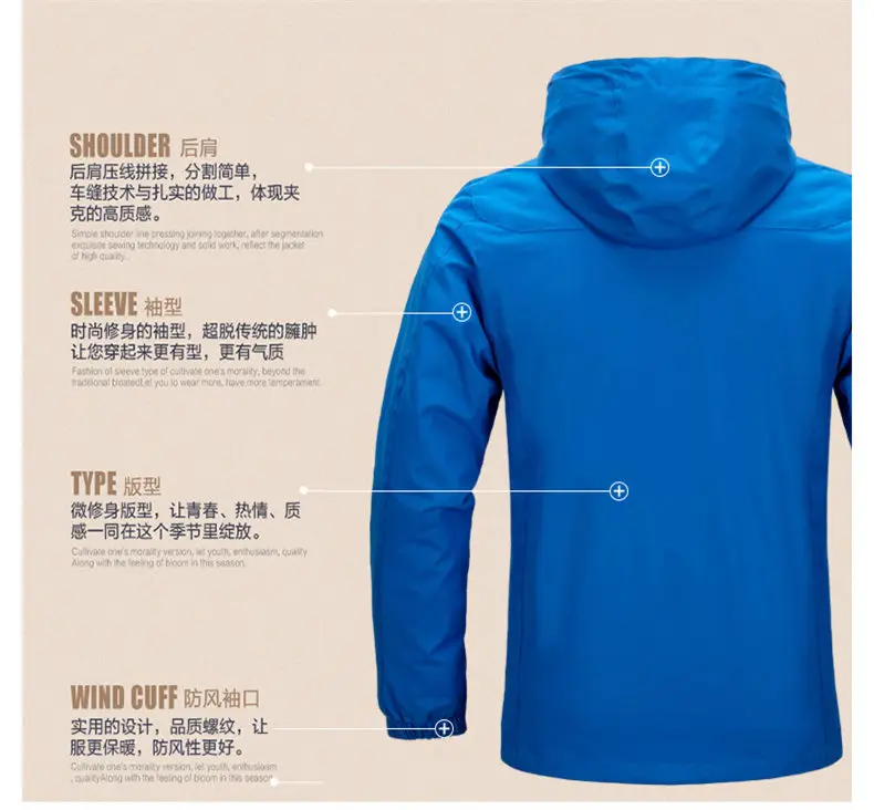 Spring Jacket Men 2019 Windbrear Jacket Male Coats Hooded Mens Jacket Brand Sports Windproof Waterproof Outwear Zipper Pockets S 4
