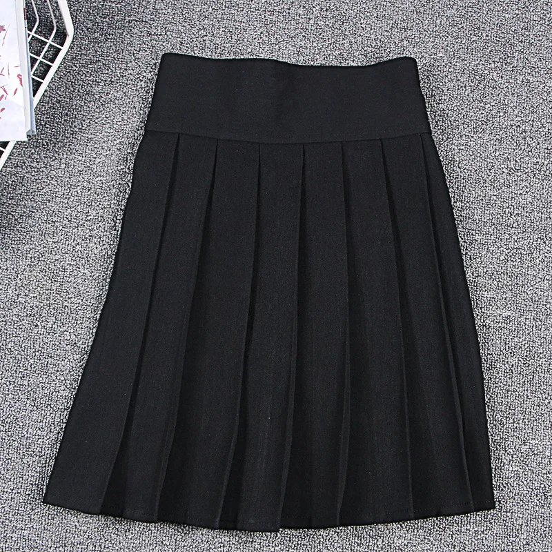 Японская Милая плиссированная юбка для косплея, школьная форма Harajuku, однотонная мини-юбка с высокой эластичной талией и шортами, Saias Femininas - Цвет: Черный